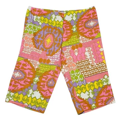 Pantalones Cortos Trina Turk LA Mujer Talla 4 Colorido Estampado Retro Bermudas 14" Entrepierna Algodón Foto 1 de 4