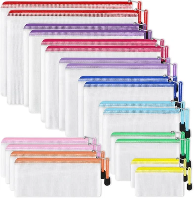 EOOUT 20Pcs Mesh Zipper Pouch, Waterproof Zipper Bags, 8 Sizes Plastic Travel Po - Image 1 of 4