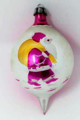 Vintage Blown Mercury Glass Ornaments Hand Painted Santa Teardrop 3.75"H Poland - Image 1 of 4