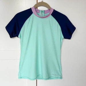 Eddie Bauer Girls Rash Guard Swim Top Large 14/16- Zipper. Teal/Navy - Picture 1 of 7