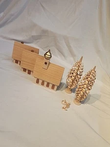 Erzgebirge Germany Wood Christmas Village Scene w/Trees Vintage Delicate  - Picture 1 of 19