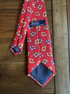 Polo Vintage Por Ralph Lauren 100% Seda Hecho a Mano EE. UU. Corbata Salvavidas Náutica - Imagen 1 de 3