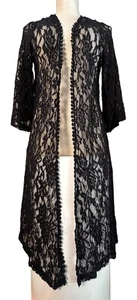 Mauve Womens M Black Lace Duster Cardigan Whimsigoth Officegoth Feminine Witchy - Picture 1 of 18