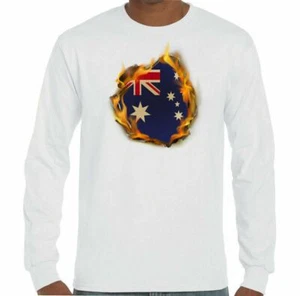 Australian National Flag Flames Mens Australia Day T-Shirt Rugby Football Top - Picture 1 of 2