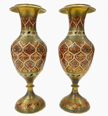 Old Flower Pot Red Hand Painted Brass Small Size Decorative Flower Vase - Image 1 of 4