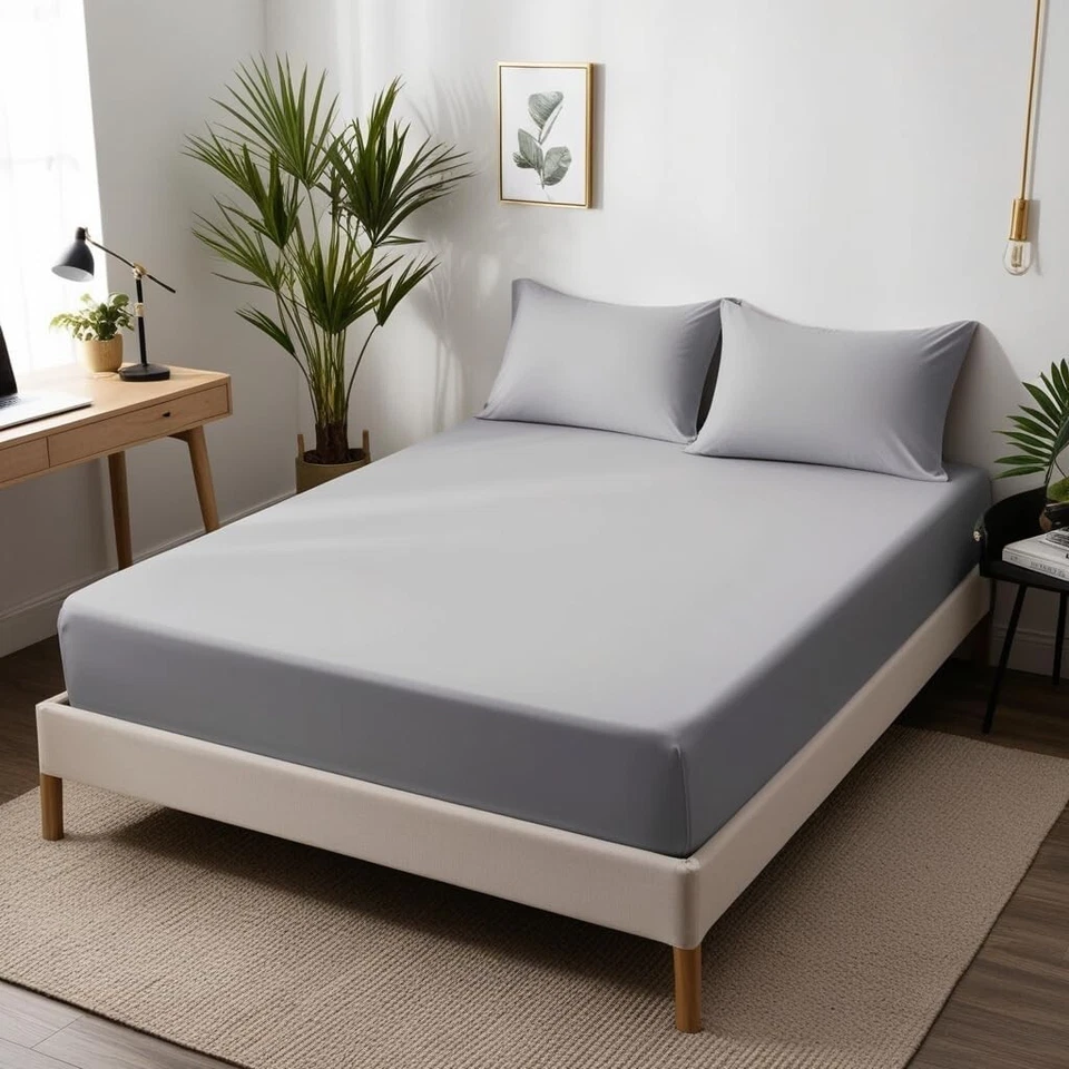 600TC 40CM Extra Deep Fitted Sheet 100% Egyptian Cotton Double King Bed Sheets - Image 1 of 4