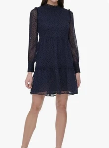 Tommy Hilfiger Long Sleeve Blue Trapeze Dress Size 16 NWT - Picture 1 of 10
