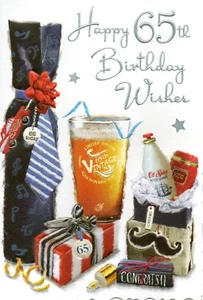 65th BIRTHDAY CARD AGE 65 ~ QUALITY CARD ~ MODERN DESIGN & LOVELY VERSE - Picture 1 of 2