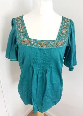 Marks & Spencer Ladies Emerald Green Beaded Lightweight Blouse Top Size UK 14 - Image 1 of 4