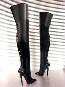 MORI EXTREME HEELS OVERKNEE BOOTS STIEFEL STIVALE BOTAS LEATHER BLACK NERO 37-45 - Imagen 1 de 6