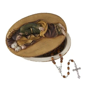 Schlafender St. Joseph Rosenkranz Box-Harz-Größe: 6-1/8 x 4 x 1-1/2" D - Bild 1 von 5
