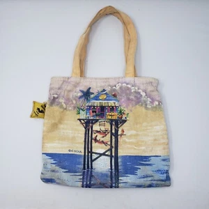 Caribbean Soul Cotton Canvas Tote Bag Purse Handbag Ocean Paradise Stilt Hut - Picture 1 of 4