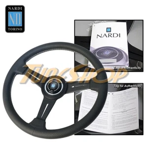 ITALY NARDI CLASSIC 340MM STEERING WHEEL BLACK SPOKE PERFORATED LEATHER GRAY S - Picture 1 of 1