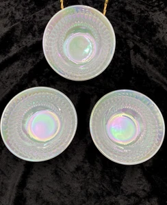 Set of 3 Vintage Federal Glass Moonglow Small Iridescent Fruit/Dessert Bowls, 5" - Picture 1 of 10
