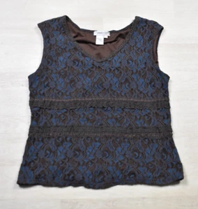 Y2K Coldwater Creek Tank Top Boho Lace V Neck Brown Blue Hippy Size Large VTG - Picture 1 of 4