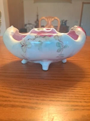 Tigela floral rosa pintada à mão pé porcelana antiga Bauer, Rosenthal & Company - Imagem 1 de 4