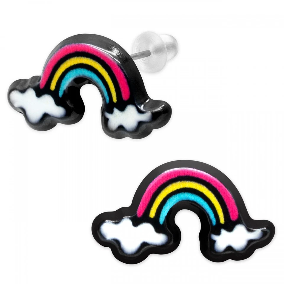 1 Paar Ohrstecker Regenbogen mit Wölkchen Ohrringe Mädchen Glücksbringer farbig - Bild 1 von 1
