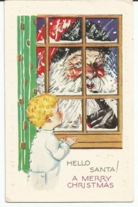 Postcard Santa Peeking Through Window at Child Hello Santa Posted 1931 Vintage - Picture 1 of 2