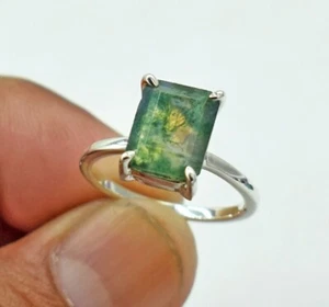 Natural Moss Agate Gemstone Ring, Step Cut Moss Agate Ring, Beautiful Ring - Picture 1 of 4
