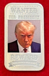 DONALD TRUMP "SE BUSCA PRESIDENTE" 1 ONZA TROY BARRA DE PLATA FINA .999 - Imagen 1 de 2