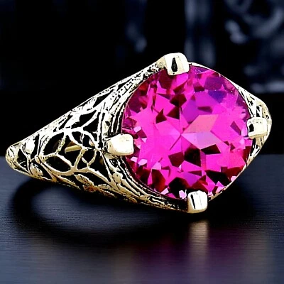 DECO ANTIQUE STYLE 925 STERLING SILVER 5 Ct LAB-CREATED PINK SAPPHIRE RING  #344 - Image 1 of 3