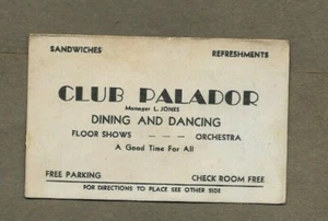 TARJETA PUBLICITARIA CLUB PALADOR DINE & DANCE PENNSYLVANIA AÑOS 20 - Imagen 1 de 2