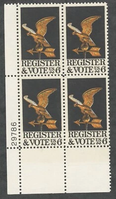 US. 1344. 6c. Register And Vote Issue. Plate Block of 4. MNH. 1968 - Image 1 of 2