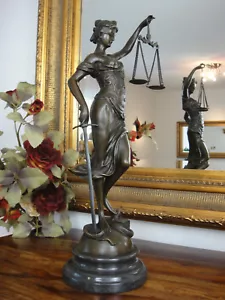Bronze Marmor Justitia Statue Göttin Antik Justizia Justicia Edel Figur Skulptur - Bild 1 von 11