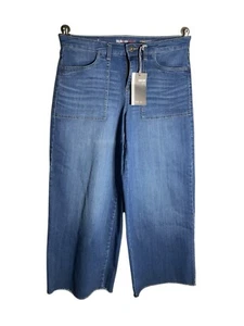 Style &Co Denim Jeans Womens Blue Wide Crop Mid Rise Stretch Frayed Size 6 NWT - Picture 1 of 8