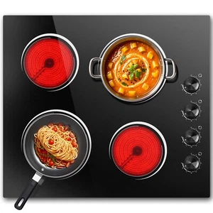 24 Inch Electric Cooktop, 220V 6000W Electric Stove with 4 Burner Hard Wire - Picture 1 of 9