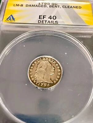 Media moneda de diez centavos 1795 cabello suelto ANACS XF 40 detalles comprobar plumas de águilas Foto 1 de 3