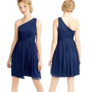 J Crew Blue Silk Chiffon One Shoulder "Kylie" Dress 2P Petite Cocktail Party - Picture 1 of 23