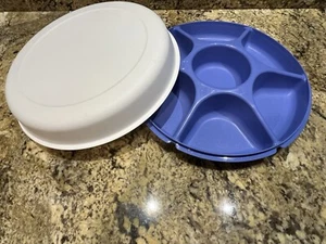 TUPPERWARE BLUE DIVIDED FRUIT/VEGGIE SERVING TRAY WITH COVER - Picture 1 of 10
