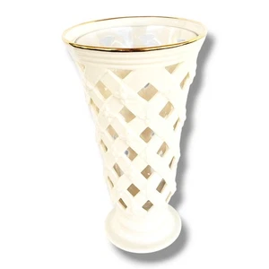Klassische Lenox Vase durchbohrtes Gitter elfenbeinfarben mit Glaseinsatz 8,25 Zoll Rentner - Bild 1 von 7