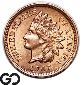 1907 Indian Head Cent Penny, Red, Solid Gem BU++ RD - Picture 1 of 3