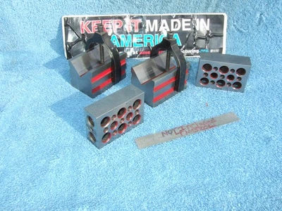 1-2-3 BLOCKS (2) V BLOCKS W/CLAMPS (2) TOOLMAKER MACHINIST INSPECTION GRIND MILL - Image 1 of 4