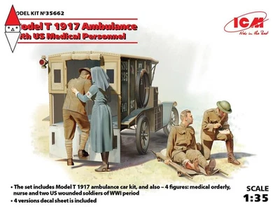 ICM 1/35 MODEL T 1917 AMBULANCE WITH US MEDICAL PERSONNEL - Immagine 1 di 2