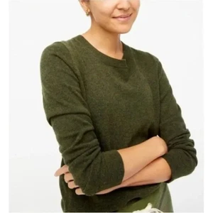 J. Crew Factory Teddie Sweater Dark Forest Green Cotton Wool Crew Preppy M - Picture 1 of 6