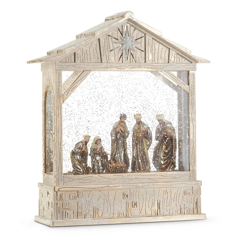 Creche de água iluminada musical presépio RAZ Imports – 10" decoração de mesa de Natal - Imagem 1 de 1