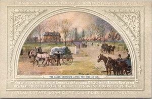 CHICAGO Ill. Postcard CENTRAL TRUST BANK MURAL "Ogden Residence After the Fire" - Picture 1 of 2