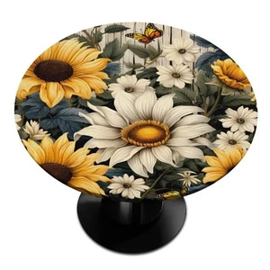 Round Fitted Tablecloth with Elastic Edge Pattern, 36-42" Sunflower Butterfly - Picture 1 of 8