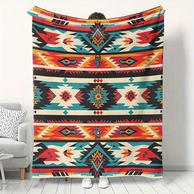 Manta de franela con patrón tribal azteca del suroeste suave cálida polar acogedora Foto 1 de 4