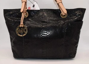 Michael Kors Jet Set Tote Bag in Embossed Leather Python - Black - Picture 1 of 17