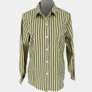 Jones NY Top Womens Large Non Iron Shirt Black Gold Stripe Cotton Blouse Preppy - Picture 1 of 15