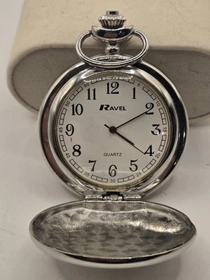 RELOJ BOLSILLO RAVEL - Tapa/Clip Cromo - PLATA R1001.04. Batería nueva  Foto 1 de 4