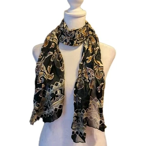 Vtg 1990s Long Scarf Muted Metallic Colors Abstract Print Head Wrap Rolled Edges - Picture 1 of 7