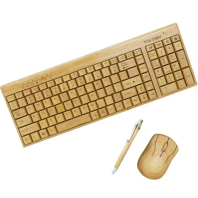 Wireless Bamboo Keyboard and Mouse – Natural, Handmade, Eco-Friendly. Compact... - Image 1 of 4