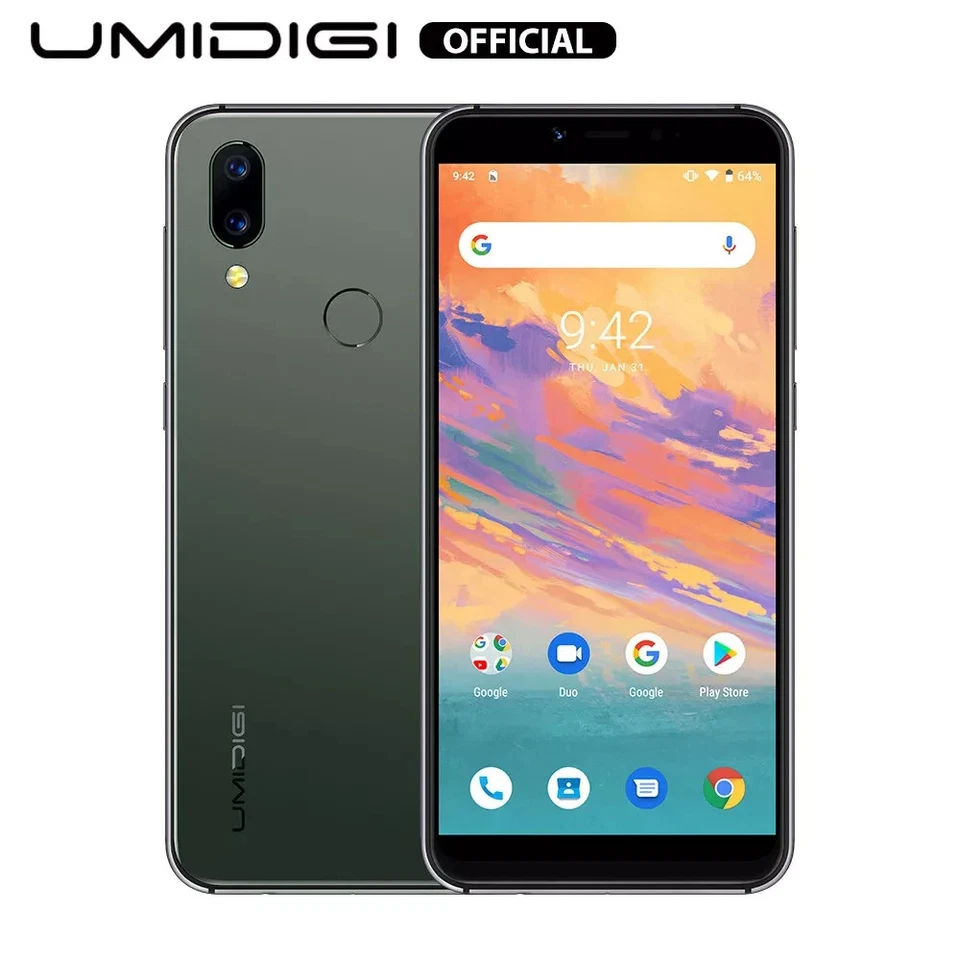 UMIDIGI A3S - 16GB - (GSM Unlocked) Dual SIM Smartphone - Midnight Green - K2570 - Immagine 1 di 4