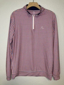 Rhoback Pullover Herren S rot blau weiß Gingham Karo 1/4 Reißverschluss Golf USA Flagge LS - Bild 1 von 9
