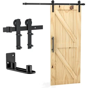 Schiebetür Komplettset Holz Scheune Tür Beschlag Bodenführung Schwarz Eisen - Bild 1 von 2
